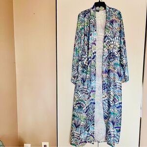Lightweight Printed Duster Kimono- Blue Multi